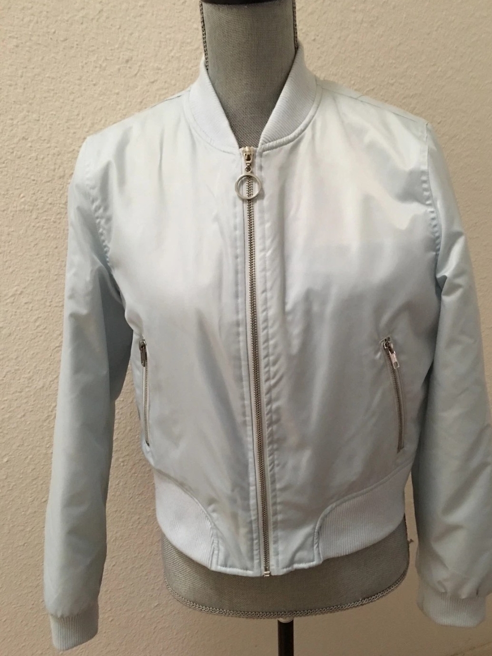 Forever 21 Pale Blue Cropped Bomber Jacket